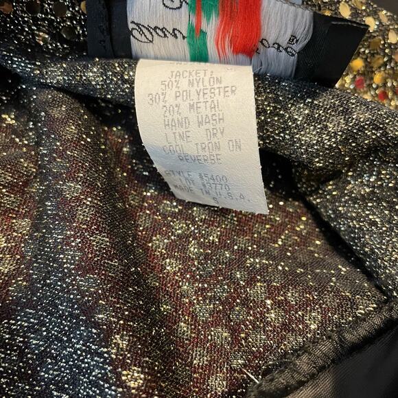 Vintage 90s David Rose Gold Metallic Sequin Sparkling Disco Open Jacket women S - Picture 10 of 10